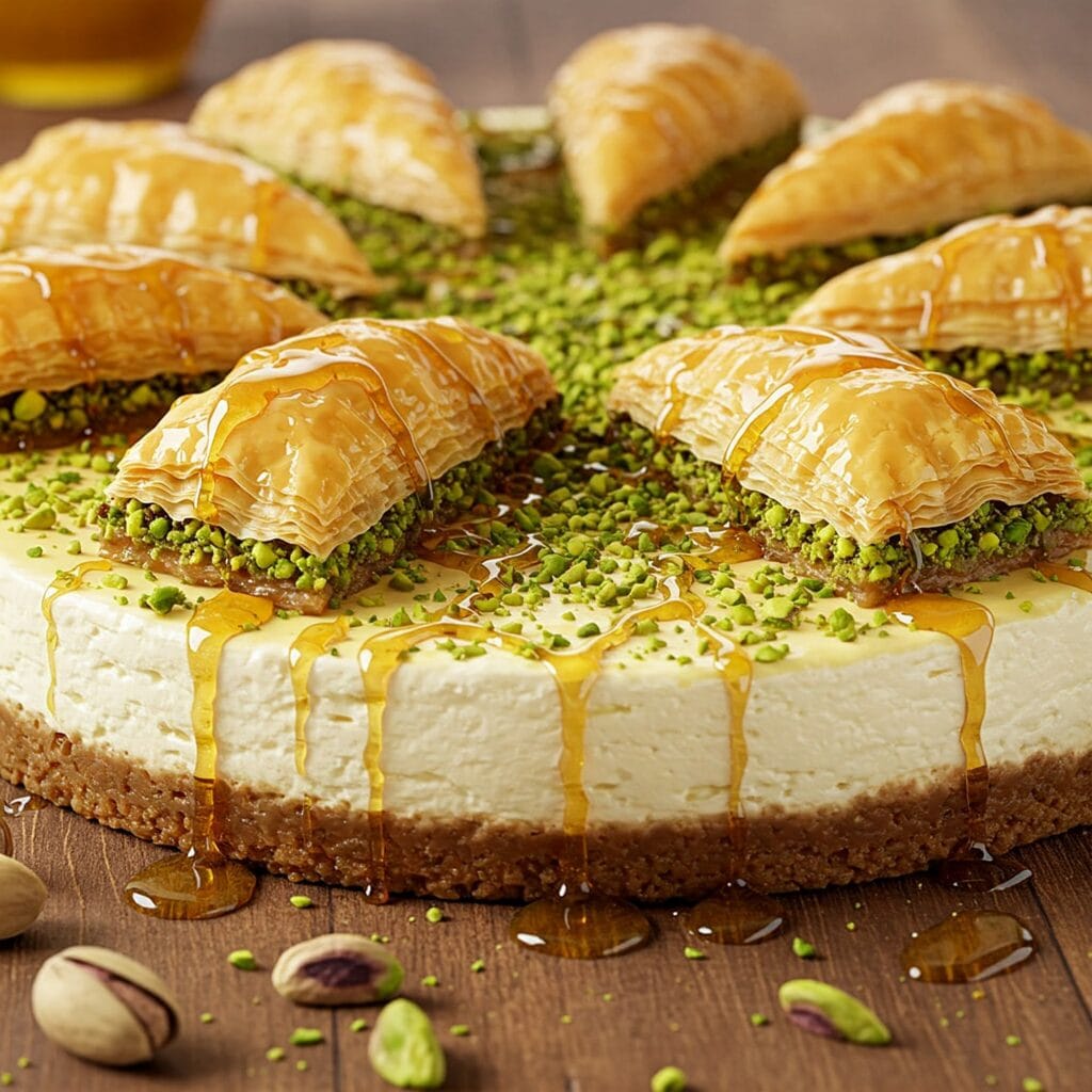 Irresistible Salted Pistachio Baklava Cheesecake